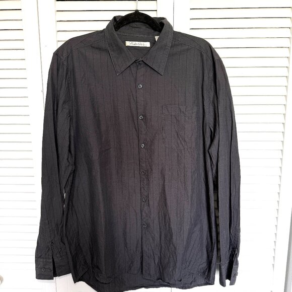 3/$20, Kenneth Cole Men Black Stripe Long Sleeves Shirt, 100% Cotton Size XL - Picture 2 of 12